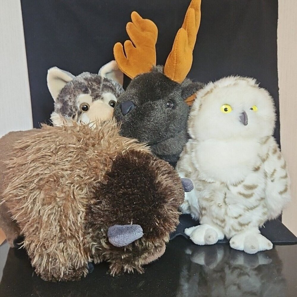 Plush Stuffed Animals Realistic Bison Owl Elk Wolf Wild Republic Aurora Lot of 4